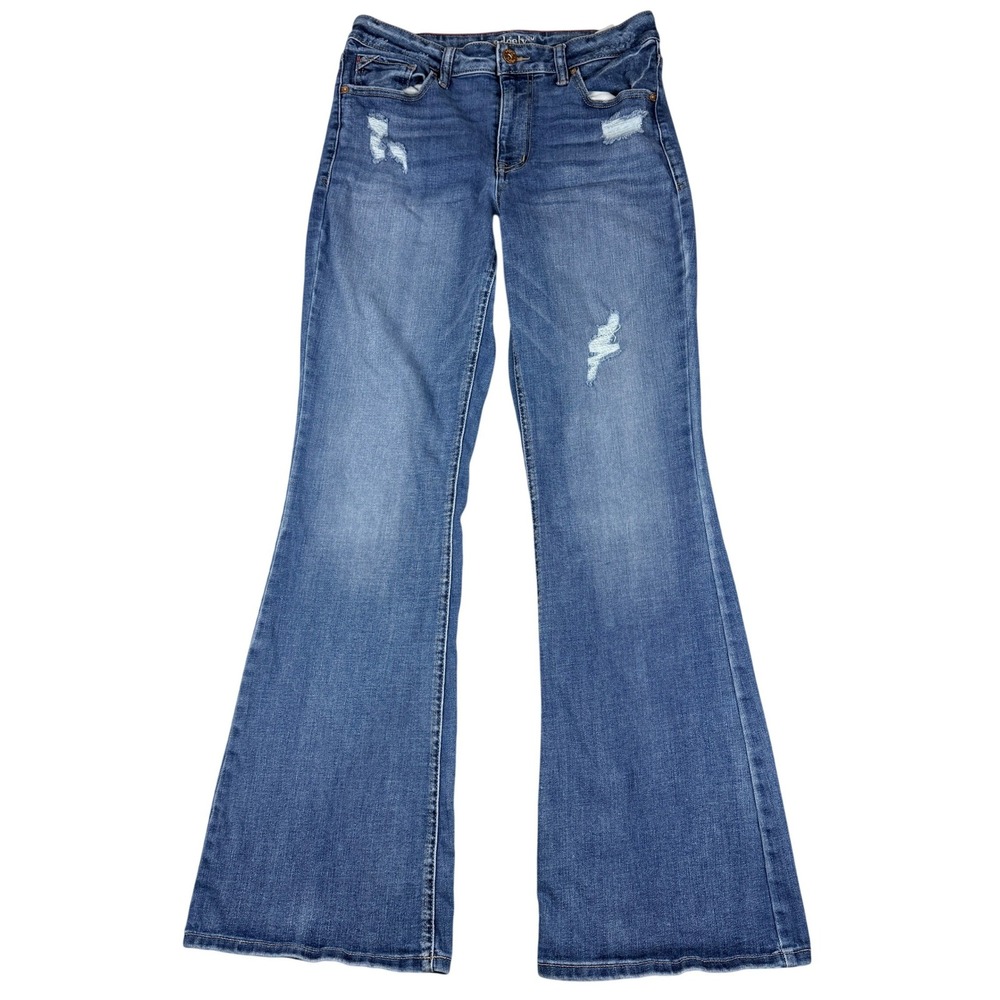 Edgely High Rise Flare Jeans Womens 12 Long Blue Distressed Ripped Boho Stretch
